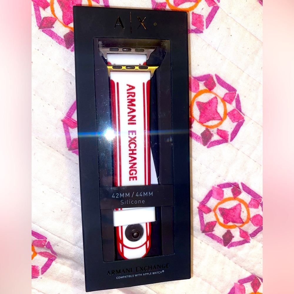 Armani Exchange Red and White Silicone Apple Watch Band- 42/44mm- New in Box